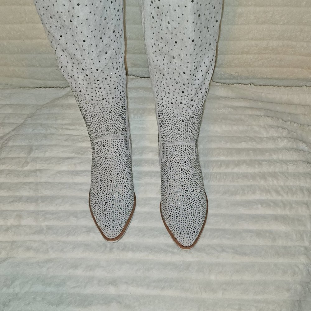 Wild Ones Glamour Cowboy Rhinestone Cowgirl Boots Tuck Zipper Plus Silver Gray - Picture 12 of 13